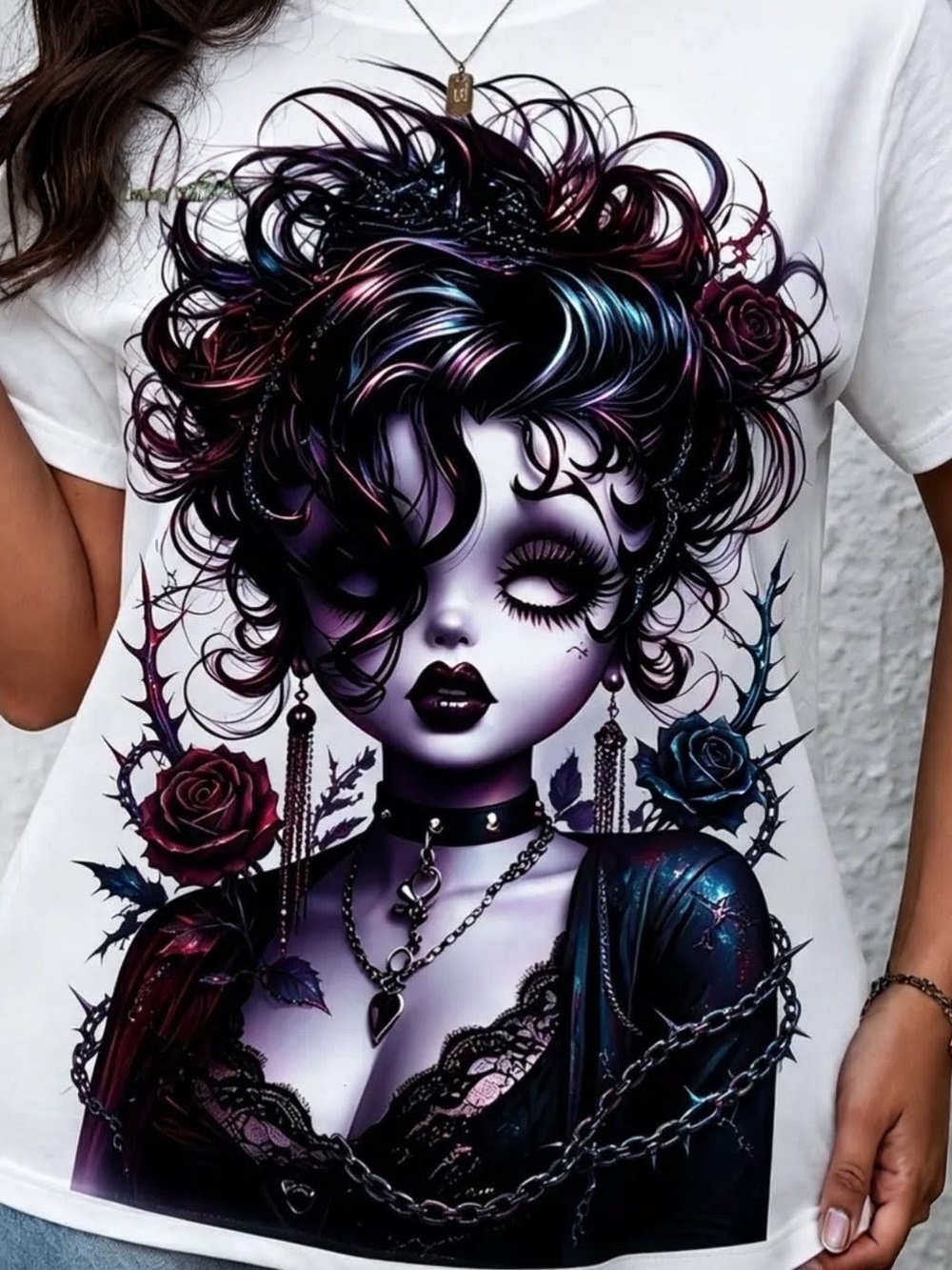 White Graphic Gothic Betty Doll Tee